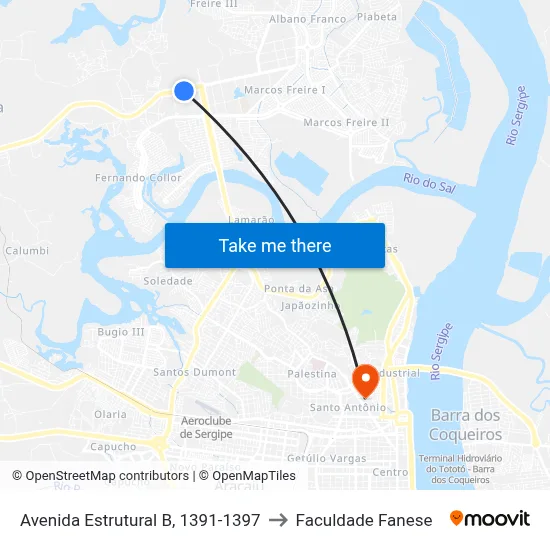 Avenida Estrutural B, 1391-1397 to Faculdade Fanese map
