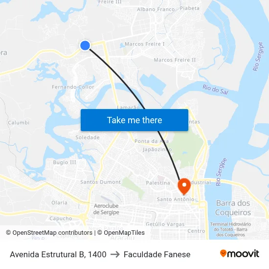 Avenida Estrutural B, 1400 to Faculdade Fanese map