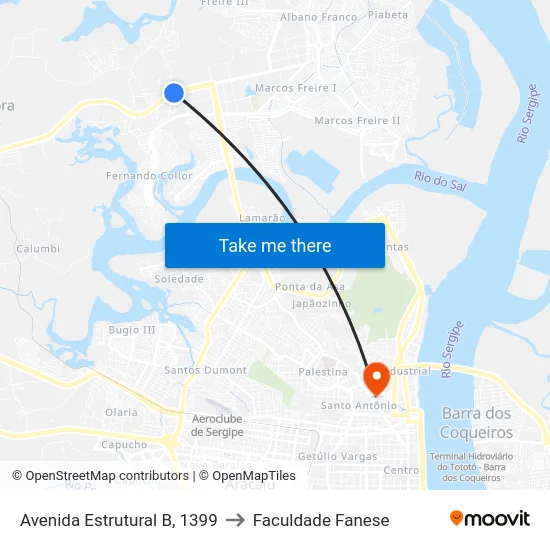 Avenida Estrutural B, 1399 to Faculdade Fanese map