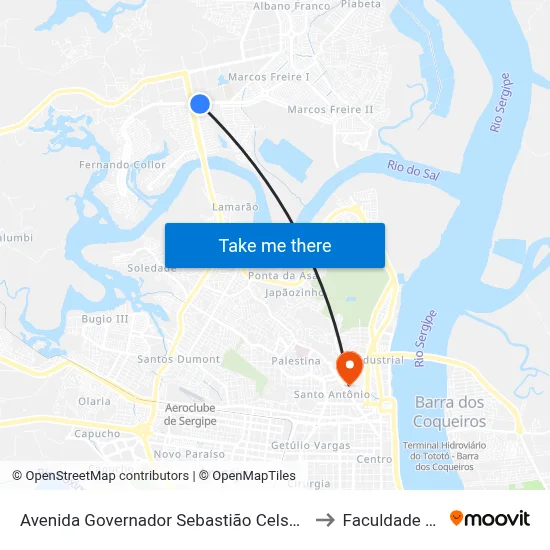 Avenida Governador Sebastião Celso De Carvalho,70 to Faculdade Fanese map
