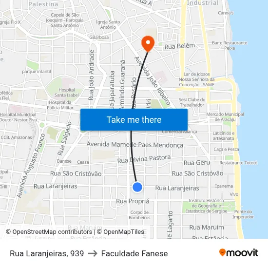 Rua Laranjeiras, 939 to Faculdade Fanese map