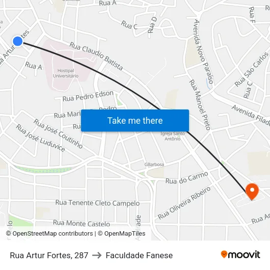 Rua Artur Fortes, 287 to Faculdade Fanese map
