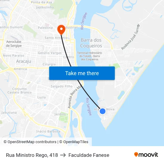Rua Ministro Rego, 418 to Faculdade Fanese map