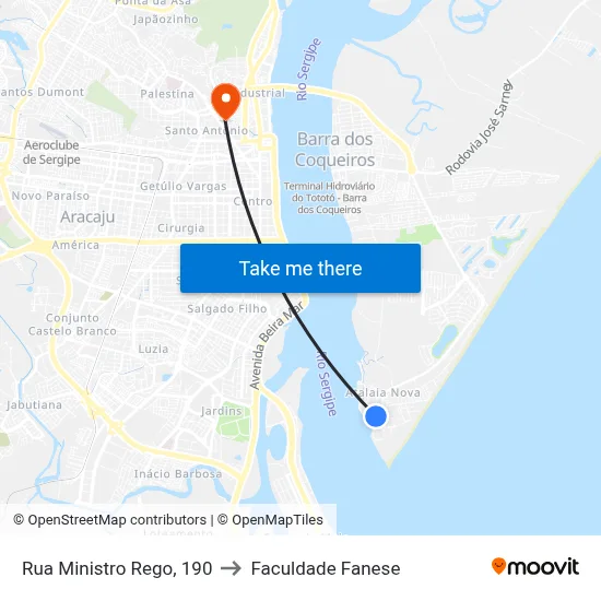 Rua Ministro Rego, 190 to Faculdade Fanese map