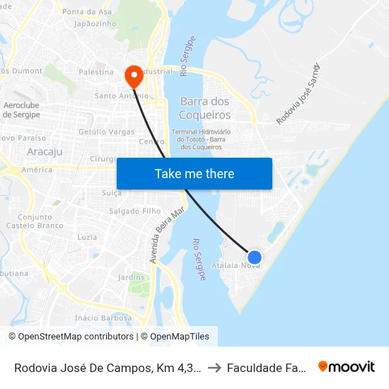 Rodovia José De Campos, Km 4,3 Norte to Faculdade Fanese map