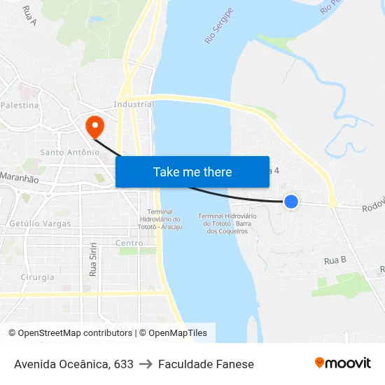 Avenida Oceânica, 633 to Faculdade Fanese map