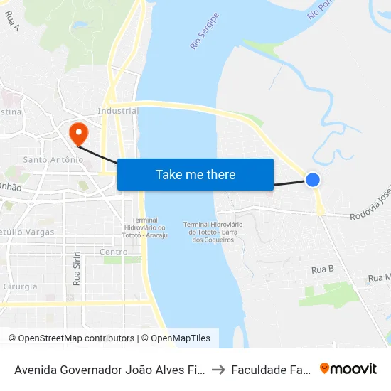 Avenida Governador João Alves Filho, 905 to Faculdade Fanese map