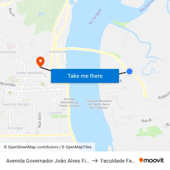 Avenida Governador João Alves Filho, 505 to Faculdade Fanese map