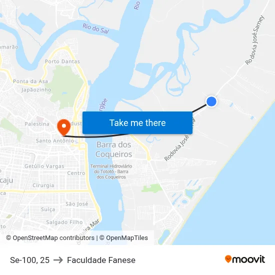 Se-100, 25 to Faculdade Fanese map