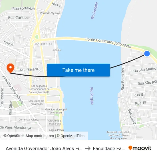 Avenida Governador João Alves Filho, 100 to Faculdade Fanese map