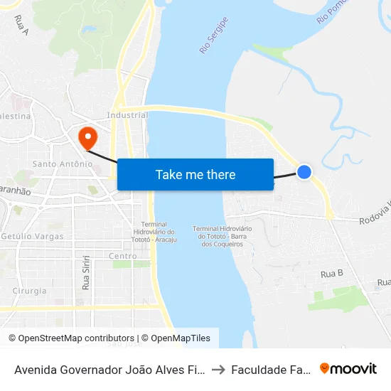 Avenida Governador João Alves Filho, 700 to Faculdade Fanese map