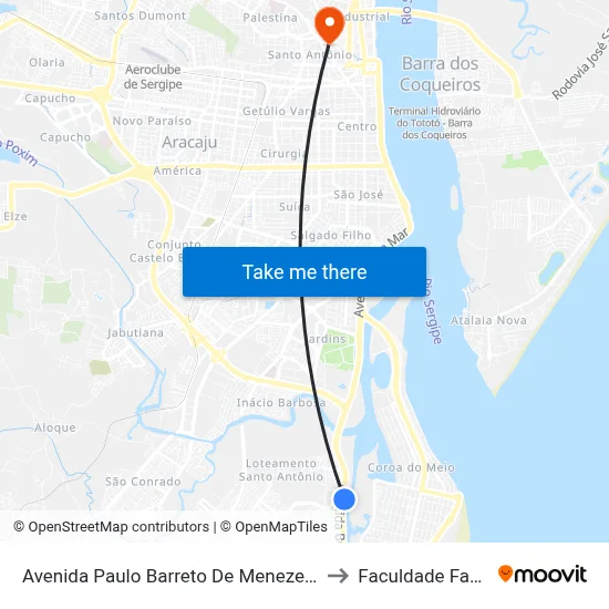 Avenida Paulo Barreto De Menezes, 1145 to Faculdade Fanese map