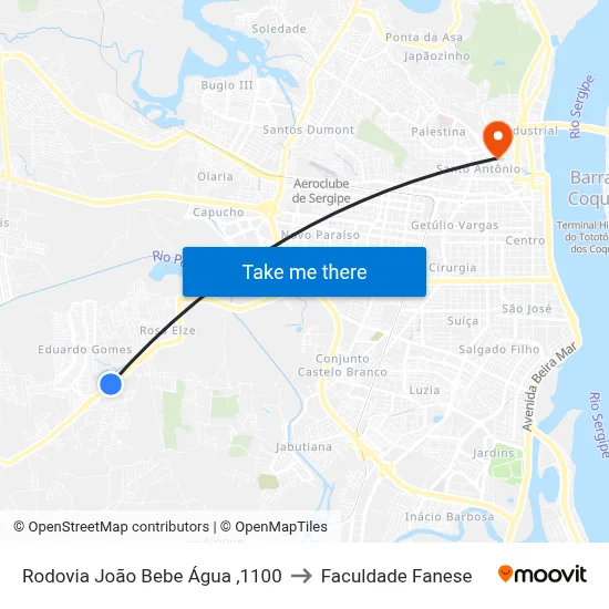 Rodovia João Bebe Água ,1100 to Faculdade Fanese map