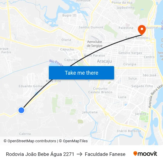 Rodovia João Bebe Água 2271 to Faculdade Fanese map