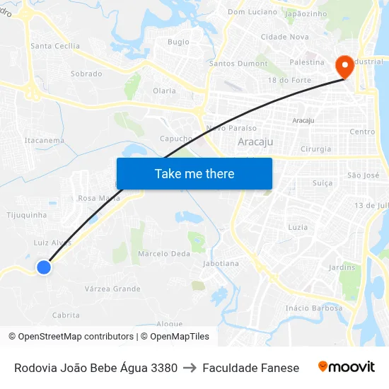 Rodovia João Bebe Água 3380 to Faculdade Fanese map