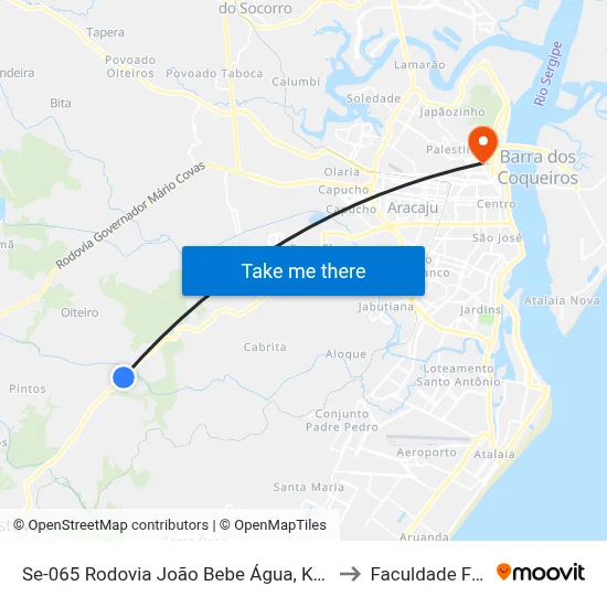 Se-065 Rodovia João Bebe Água, Km 10,2 Leste to Faculdade Fanese map