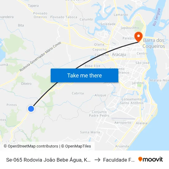 Se-065 Rodovia João Bebe Água, Km 11,5 Leste to Faculdade Fanese map
