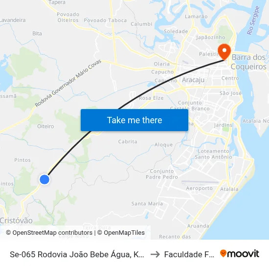 Se-065 Rodovia João Bebe Água, Km 12,7 Leste to Faculdade Fanese map