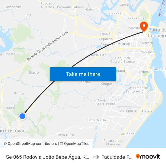 Se-065 Rodovia João Bebe Água, Km 14,7 Oeste to Faculdade Fanese map