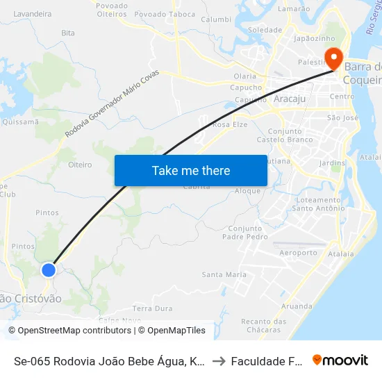 Se-065 Rodovia João Bebe Água, Km 15 Leste to Faculdade Fanese map