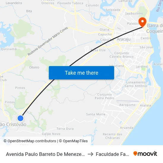 Avenida Paulo Barreto De Menezes, 1085 to Faculdade Fanese map