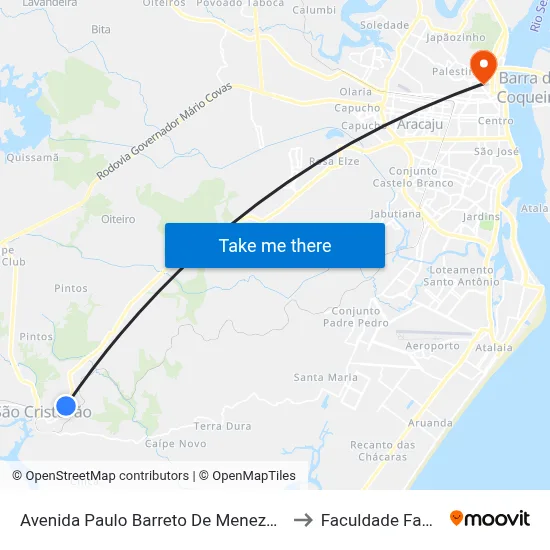 Avenida Paulo Barreto De Menezes, 340 to Faculdade Fanese map