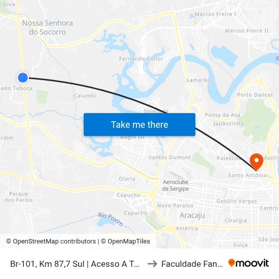 Br-101, Km 87,7 Sul | Acesso A Taboca to Faculdade Fanese map