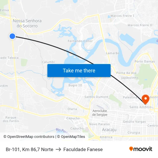 Br-101, Km 86,7 Norte to Faculdade Fanese map