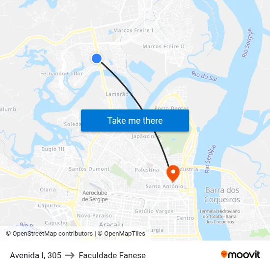 Avenida I, 305 to Faculdade Fanese map