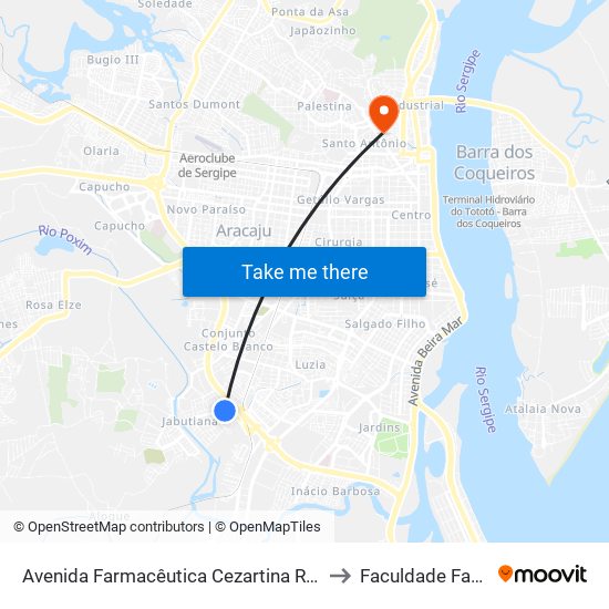 Avenida Farmacêutica Cezartina Régis, 35 to Faculdade Fanese map