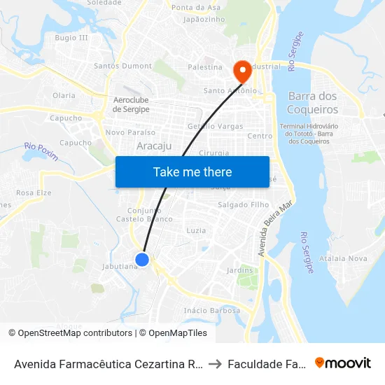 Avenida Farmacêutica Cezartina Régis, 35 to Faculdade Fanese map