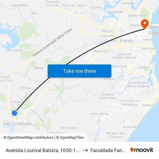 Avenida Lourival Batista, 1050-1070 to Faculdade Fanese map