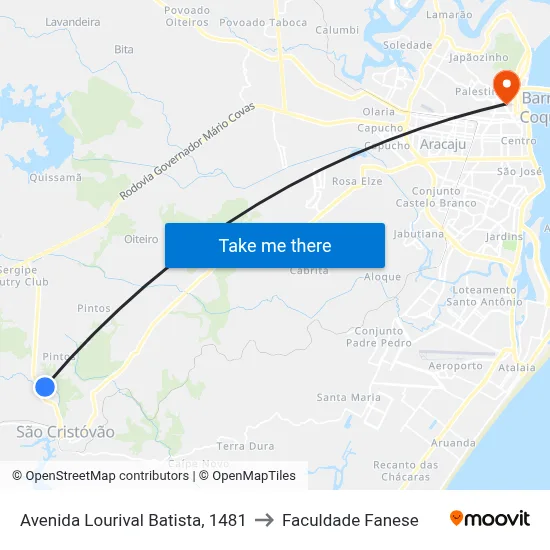 Avenida Lourival Batista, 1481 to Faculdade Fanese map