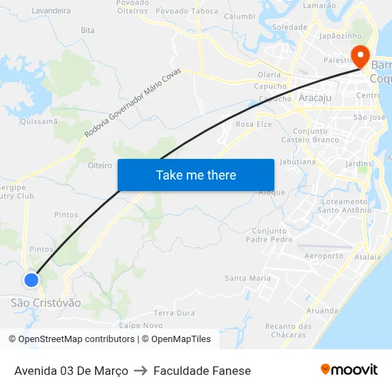 Avenida 03 De Março to Faculdade Fanese map