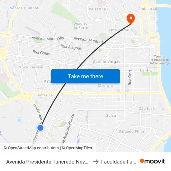 Avenida Presidente Tancredo Neves, 6056 to Faculdade Fanese map