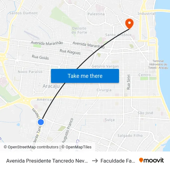 Avenida Presidente Tancredo Neves, 5545 to Faculdade Fanese map