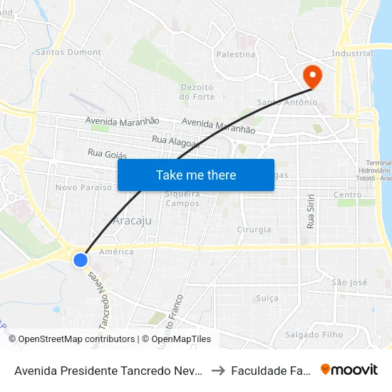 Avenida Presidente Tancredo Neves 2595 to Faculdade Fanese map
