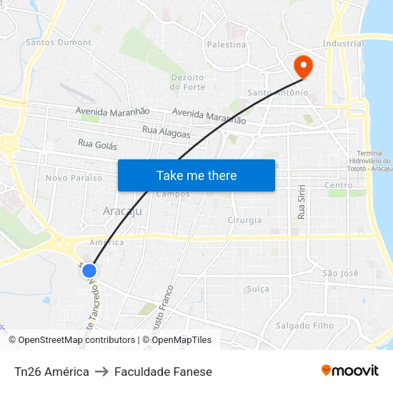 Tn26 América to Faculdade Fanese map