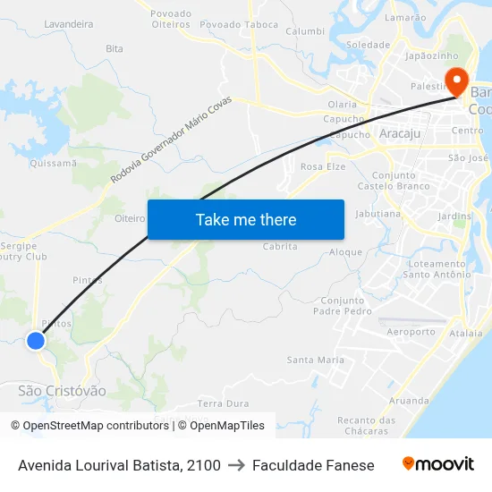 Avenida Lourival Batista, 2100 to Faculdade Fanese map