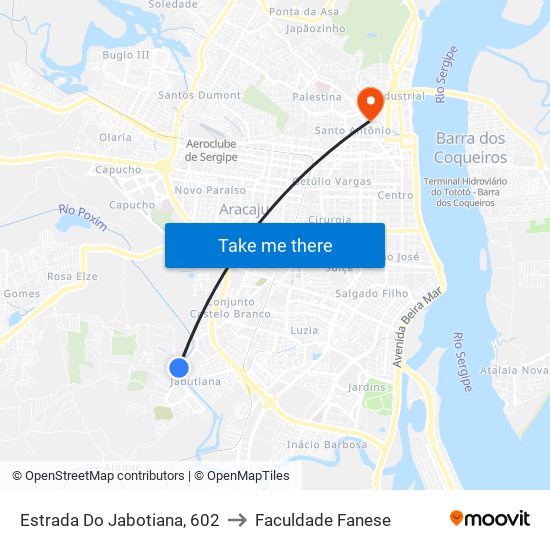 Estrada Do Jabotiana, 602 to Faculdade Fanese map