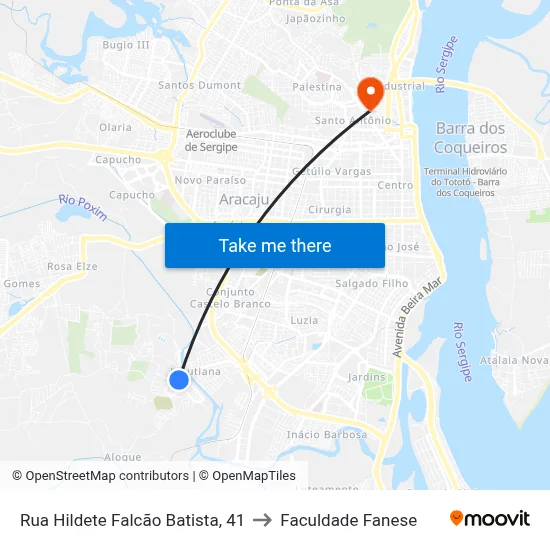Rua Hildete Falcão Batista, 41 to Faculdade Fanese map