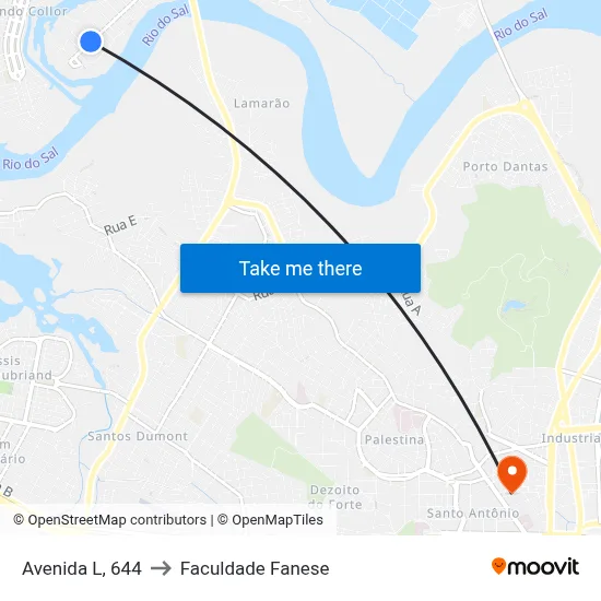 Avenida L, 644 to Faculdade Fanese map