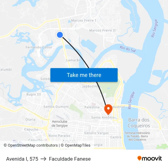 Avenida I, 575 to Faculdade Fanese map