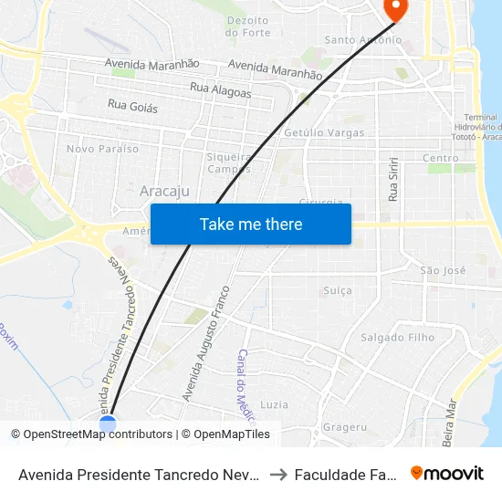 Avenida Presidente Tancredo Neves, 105 to Faculdade Fanese map