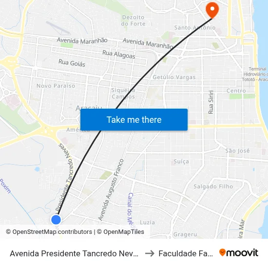 Avenida Presidente Tancredo Neves, 8215 to Faculdade Fanese map