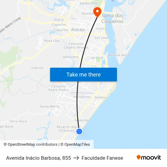 Avenida Inácio Barbosa, 855 to Faculdade Fanese map