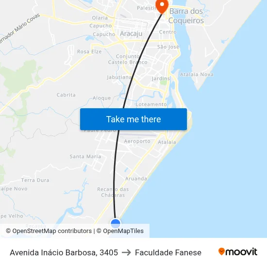 Avenida Inácio Barbosa, 3405 to Faculdade Fanese map