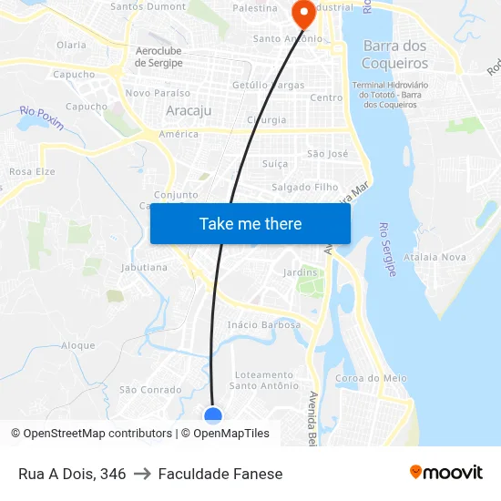 Rua A Dois, 346 to Faculdade Fanese map