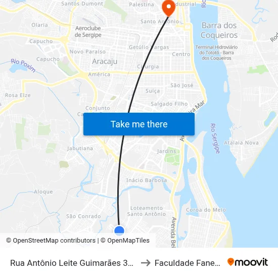 Rua Antônio Leite Guimarães 354 to Faculdade Fanese map