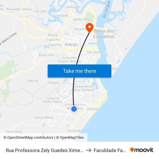 Rua Professora Zely Guedes Ximenes, 21 to Faculdade Fanese map